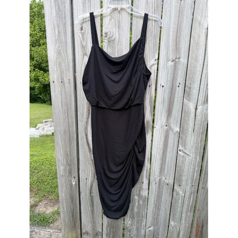 Cocktail Sofia Jeans Dress Womens XXL Black Cowl Neck Ruched Asymmetric Bodycon